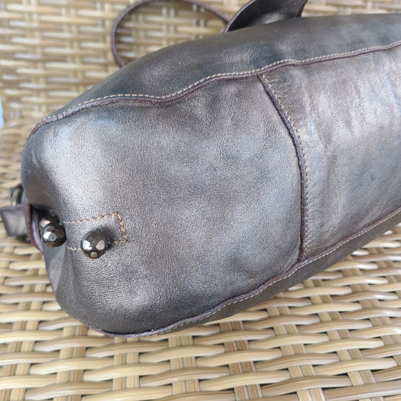 Lamarthe Paris Metallic Brown Small Leather Shoulder Bag Stud Accents - Picture 10 of 16